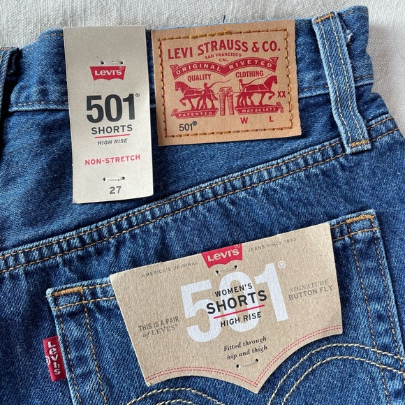 Levi 501 dark wash distressed jean shorts - Picture 3 of 4